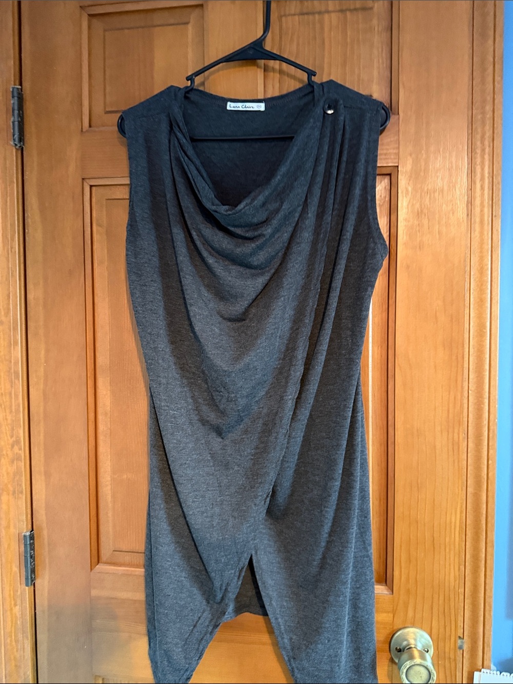 Luna Claire Charcoal Gray Sleeveless Draped Cowl Neck long vest